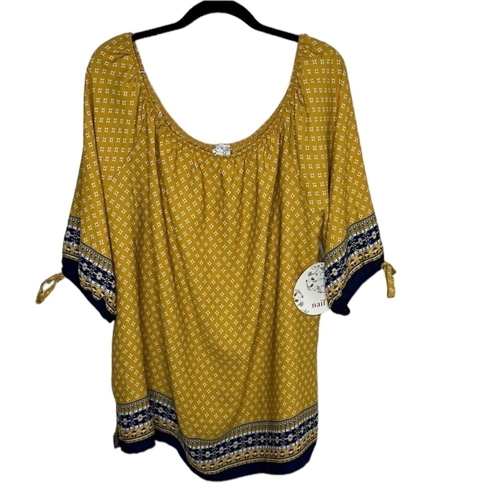 NWT Naif Gold Floral Round Neck Tie Blouse Sz 2X